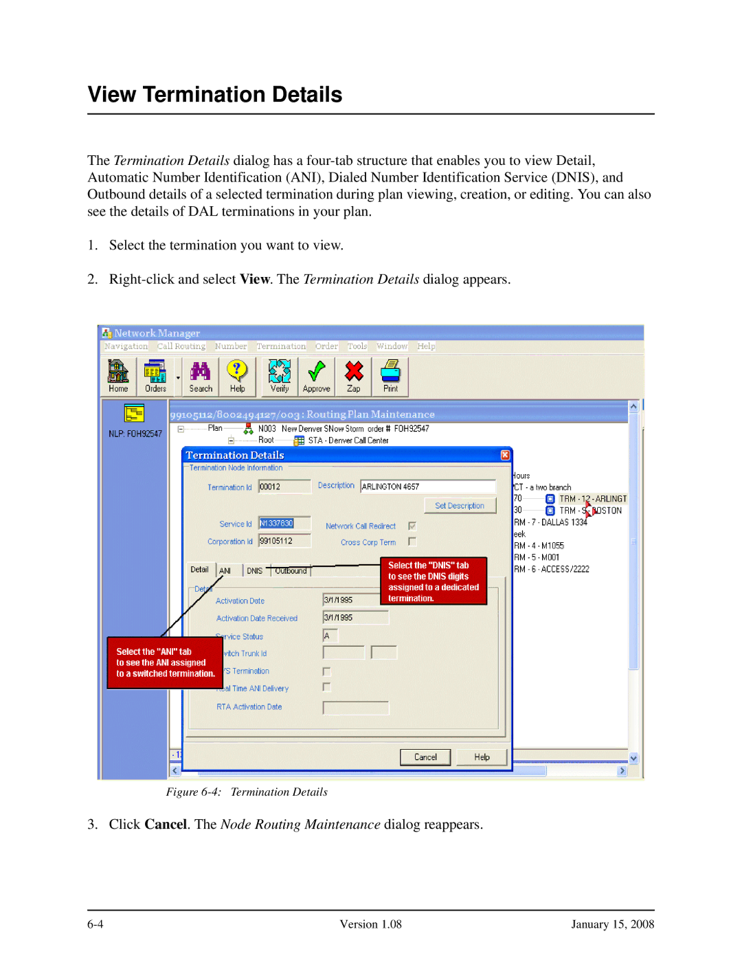 Verizon Network Manager Nodes manual View Termination Details 