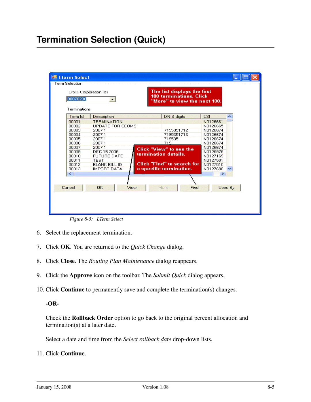 Verizon Network Manager Nodes manual Termination Selection Quick, LTerm Select 