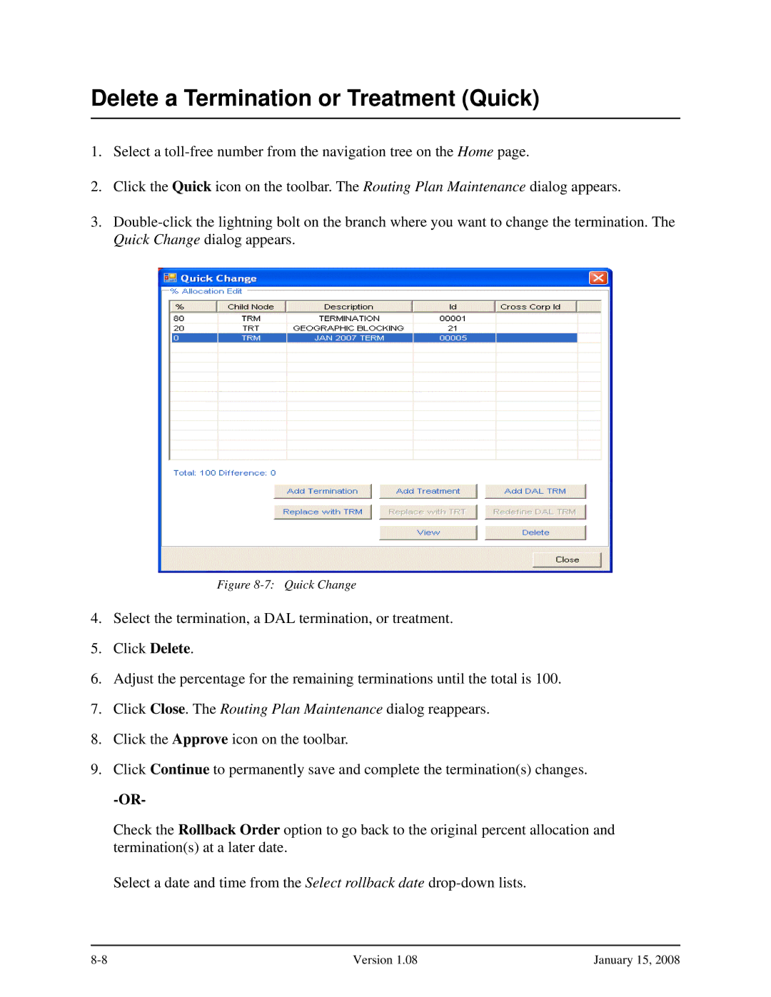 Verizon Network Manager Nodes manual Delete a Termination or Treatment Quick 