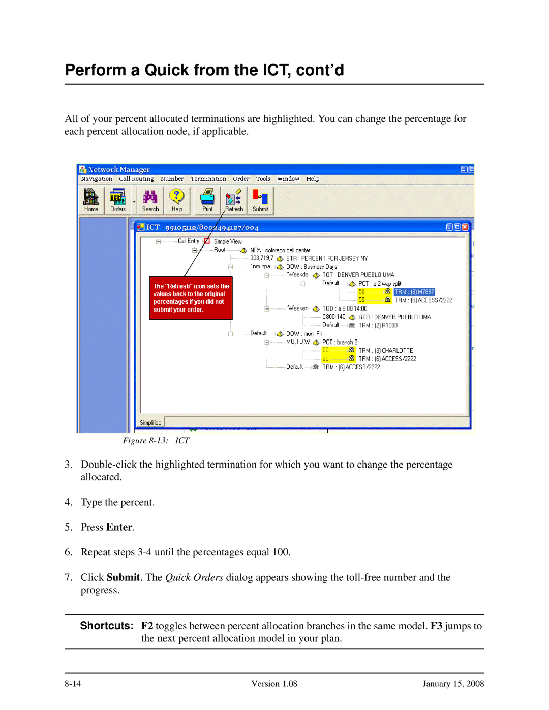 Verizon Network Manager Nodes manual Perform a Quick from the ICT, cont’d, 13 ICT 