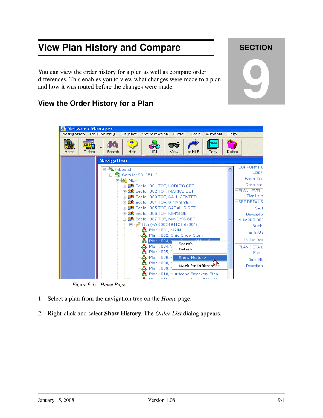 Verizon Network Manager Nodes manual View Plan History and Compare, View the Order History for a Plan 