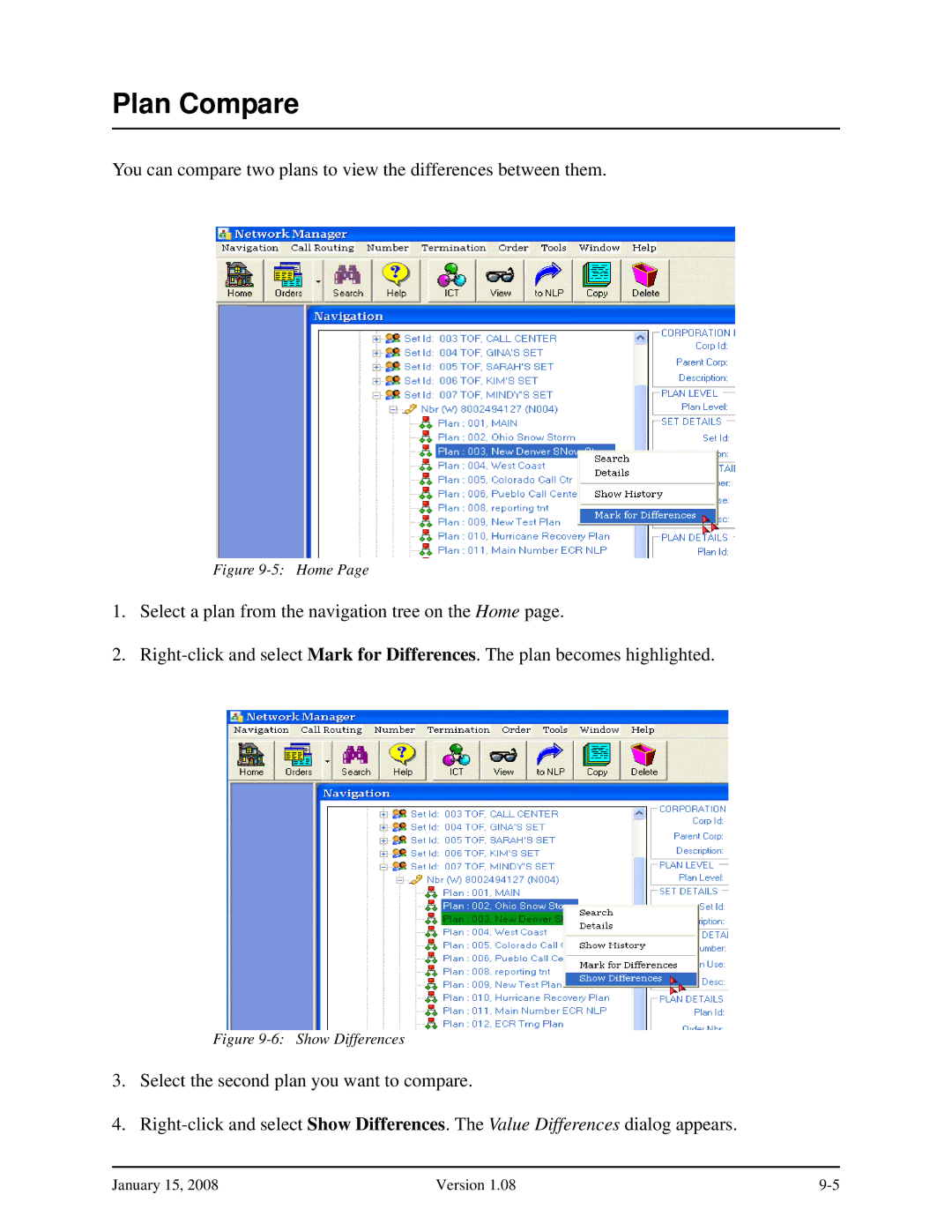 Verizon Network Manager Nodes manual Plan Compare, Show Differences 