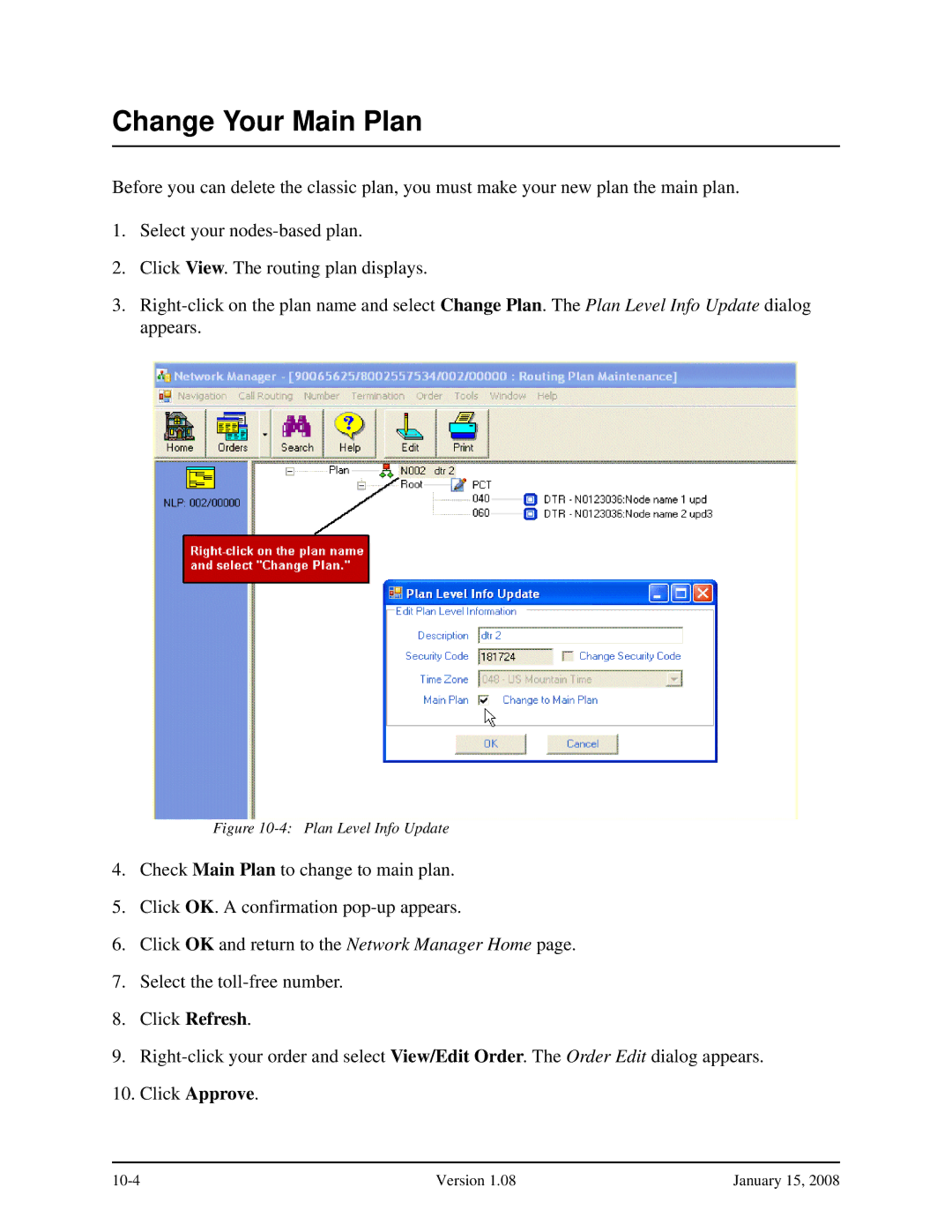 Verizon Network Manager Nodes manual Change Your Main Plan, Plan Level Info Update 