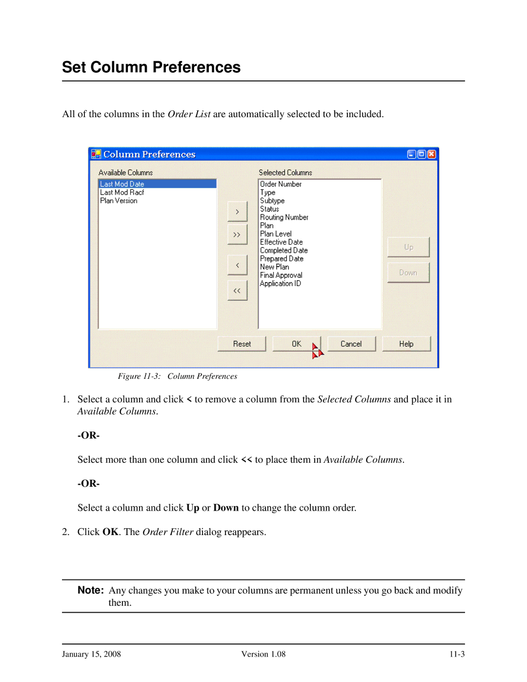 Verizon Network Manager Nodes manual Set Column Preferences 