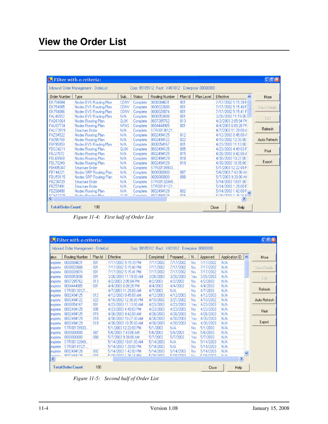 Verizon Network Manager Nodes manual View the Order List, First half of Order List 