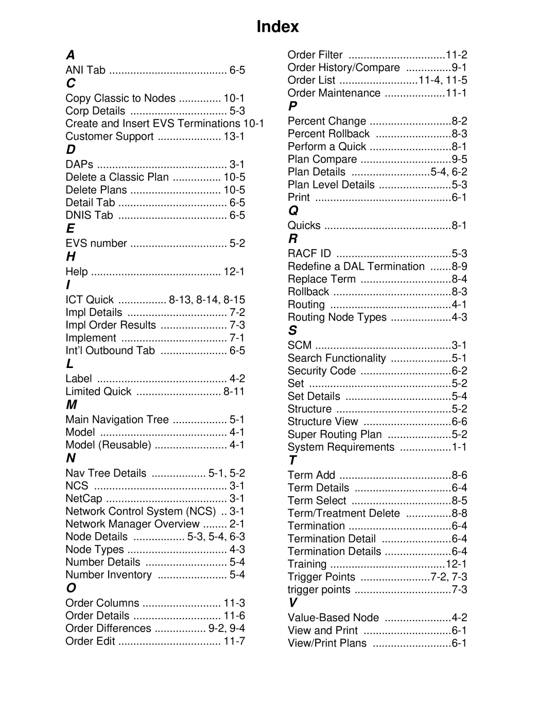 Verizon Network Manager Nodes manual Index 