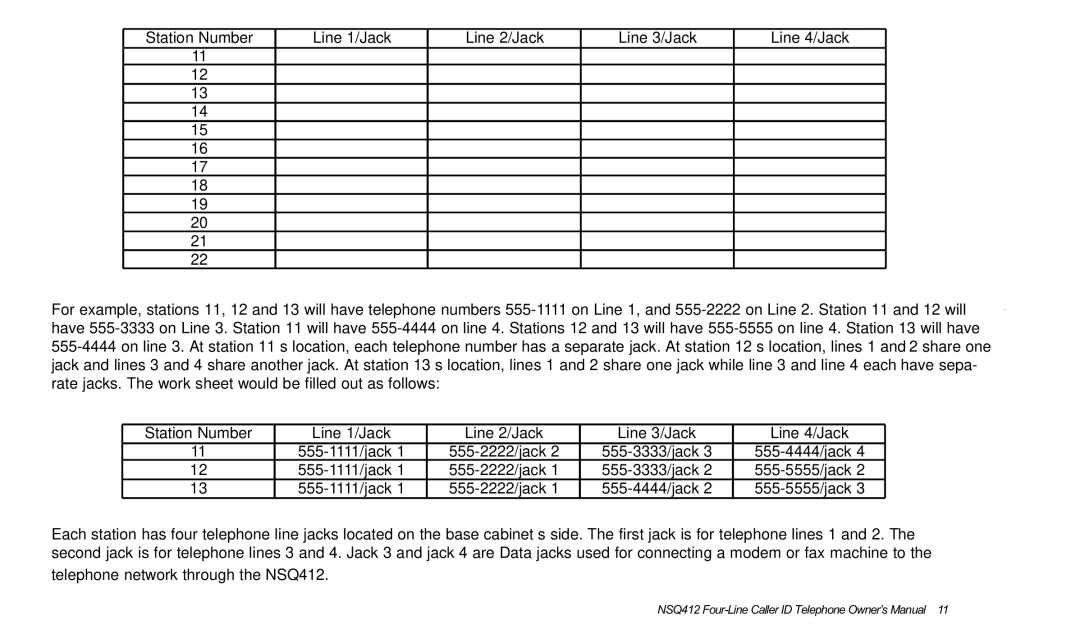 Verizon NSQ412 owner manual 555-2222/jack 555-3333/jack 555-4444/jack 