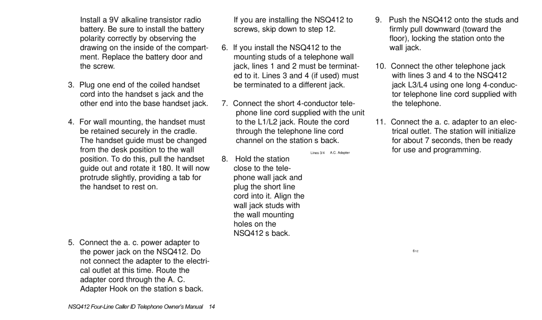 Verizon NSQ412 owner manual Lines 3/4 A.C. Adapter 