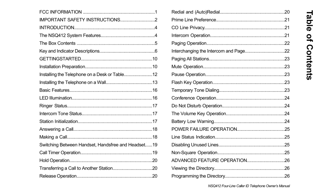 Verizon NSQ412 owner manual Power Failure Operation, Gettingstarted 