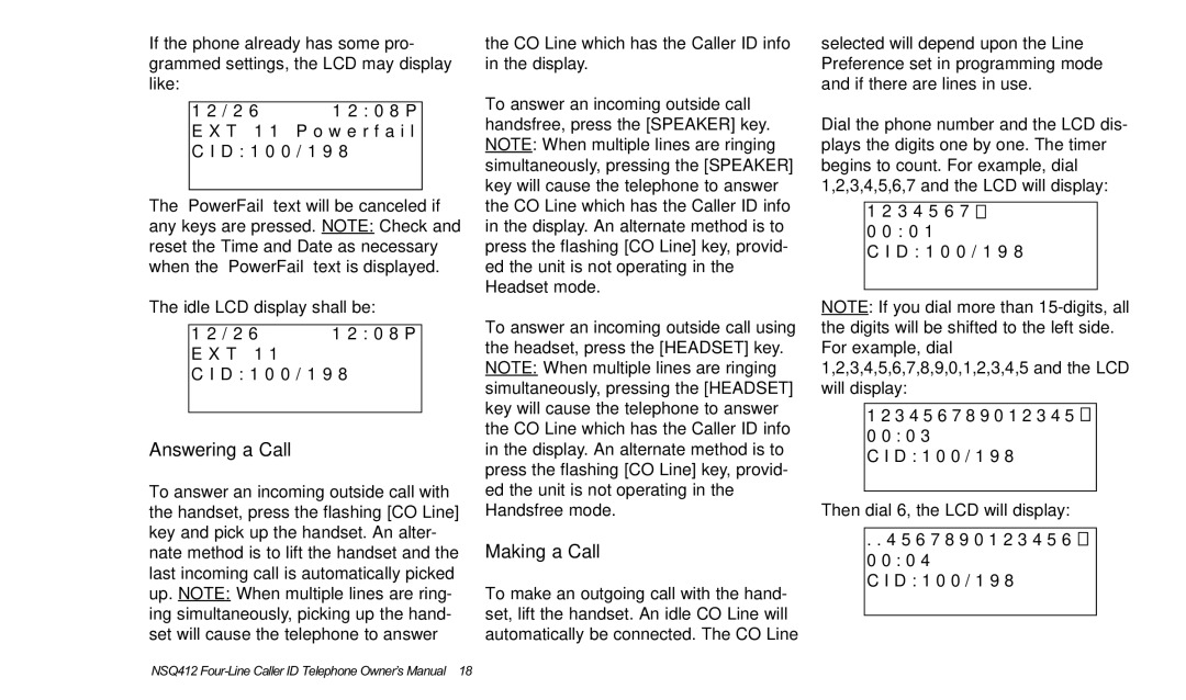 Verizon NSQ412 owner manual Answering a Call, Making a Call 