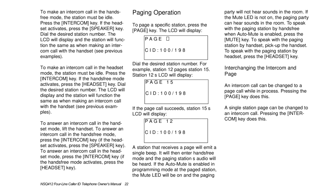 Verizon NSQ412 owner manual Interchanging the Intercom, G E 