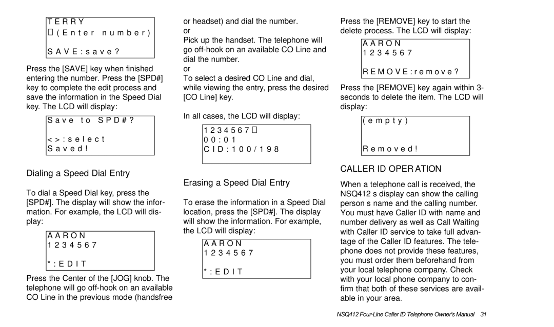 Verizon NSQ412 owner manual Dialing a Speed Dial Entry, Erasing a Speed Dial Entry 