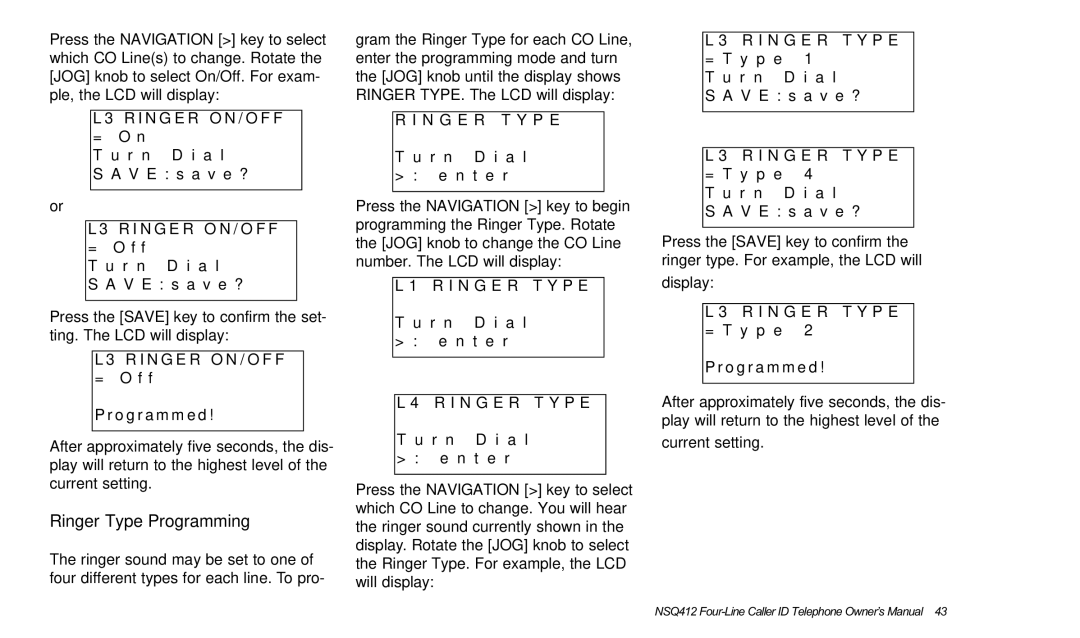 Verizon NSQ412 owner manual Ringer Type Programming, N G E R T Y P E 