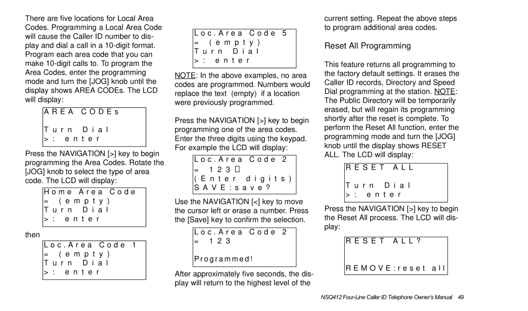 Verizon NSQ412 owner manual Reset All Programming, S E T 
