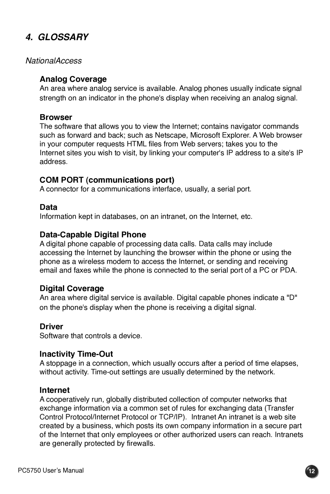 Verizon PC5750 manual Glossary 