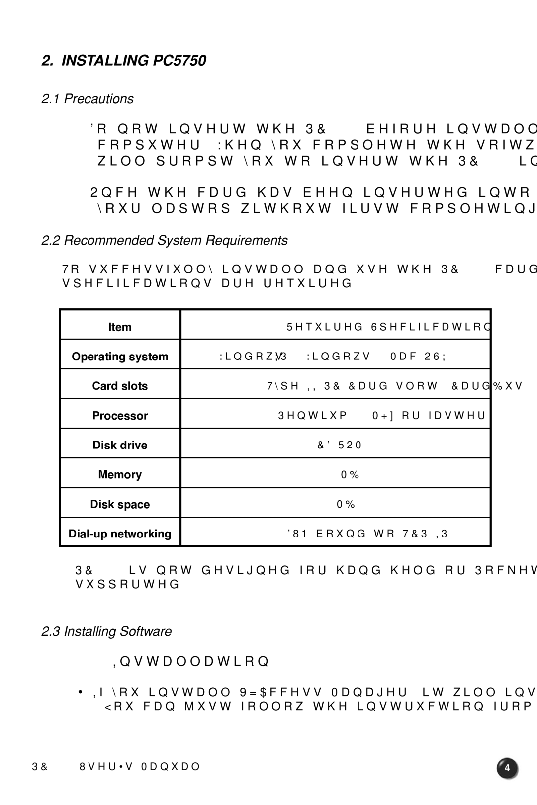 Verizon manual Installing PC5750, Precautions, Recommended System Requirements, Installing Software, Installation 