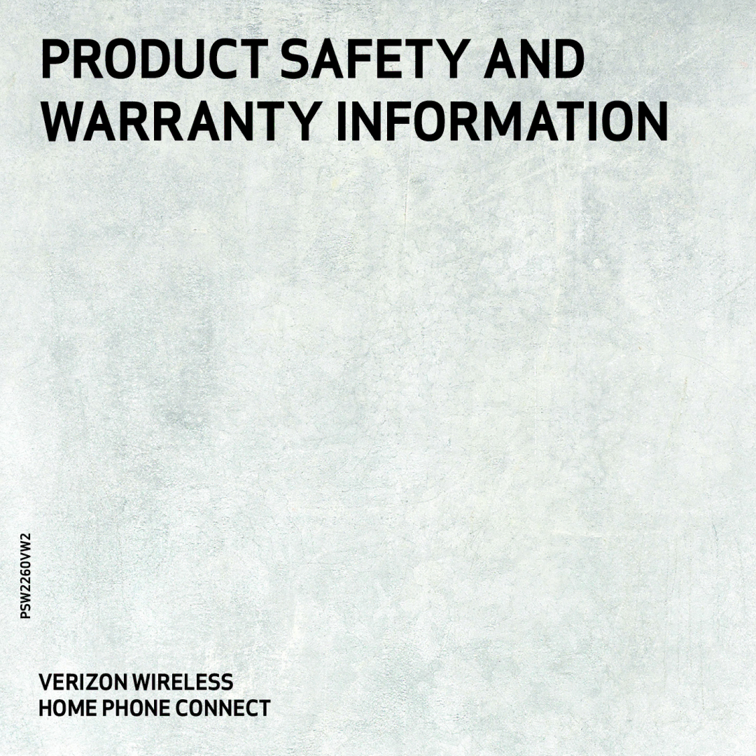 Verizon PSW2260VW2 warranty Product Safety and Warranty Information 