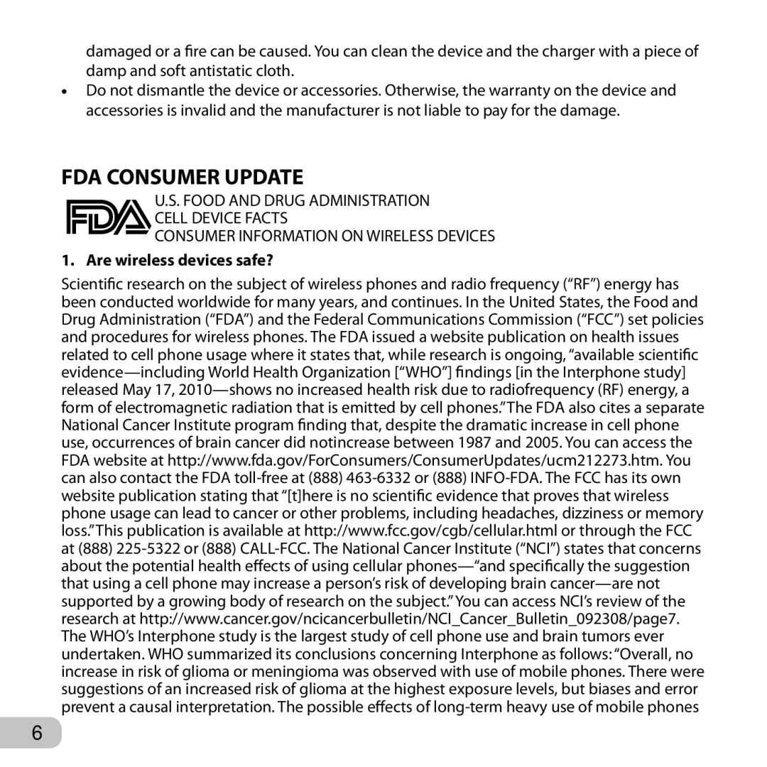 Verizon PSW2260VW2 warranty FDA Consumer Update 