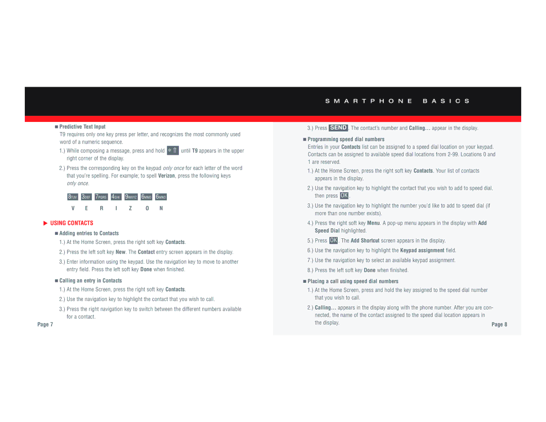 Verizon SCHI600 manual Predictive Text Input, Adding entries to Contacts, Calling an entry in Contacts 