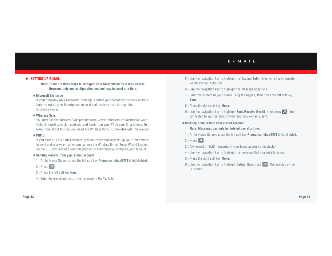 Verizon SCHI600 Wireless Sync, Pop, Sending e-mails from your e-mail account, Deleting e-mails from your e-mail account 