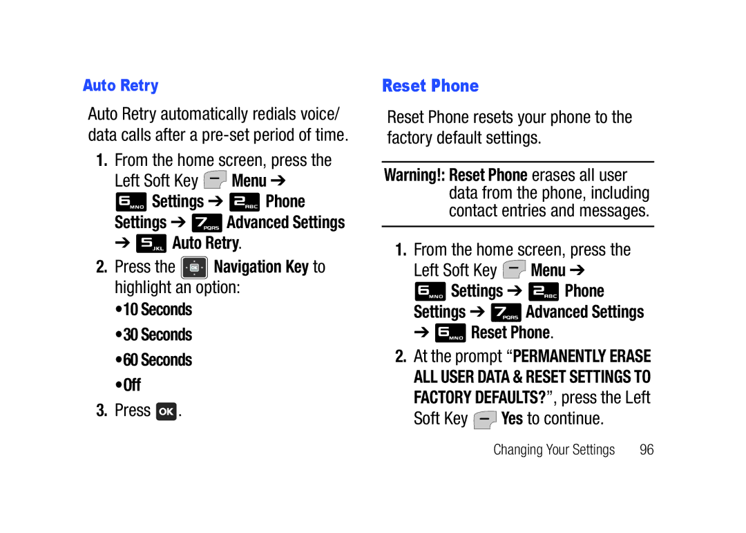 Verizon SCHu320 user manual Auto Retry, Press the Navigation Key to highlight an option, Reset Phone 