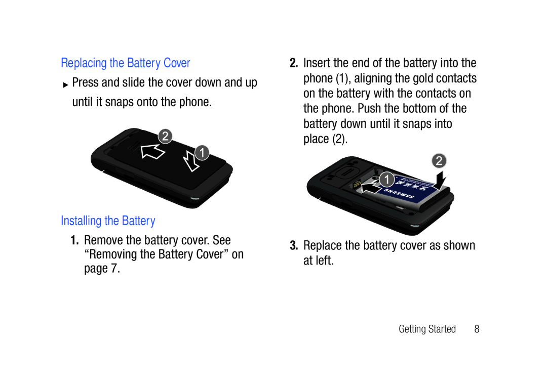 Verizon SCHu320 user manual Replacing the Battery Cover, Installing the Battery 