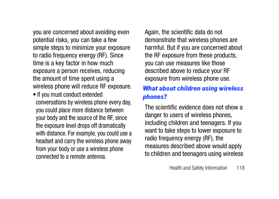 Verizon SCHu320 user manual What about children using wireless phones?, 118 