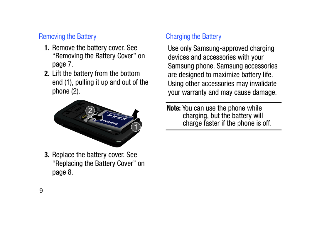 Verizon SCHu320 user manual Removing the Battery, Charging the Battery 
