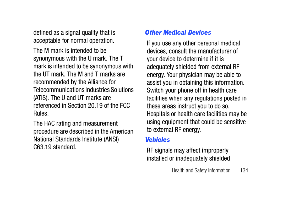 Verizon SCHu320 user manual Other Medical Devices, Vehicles, 134 