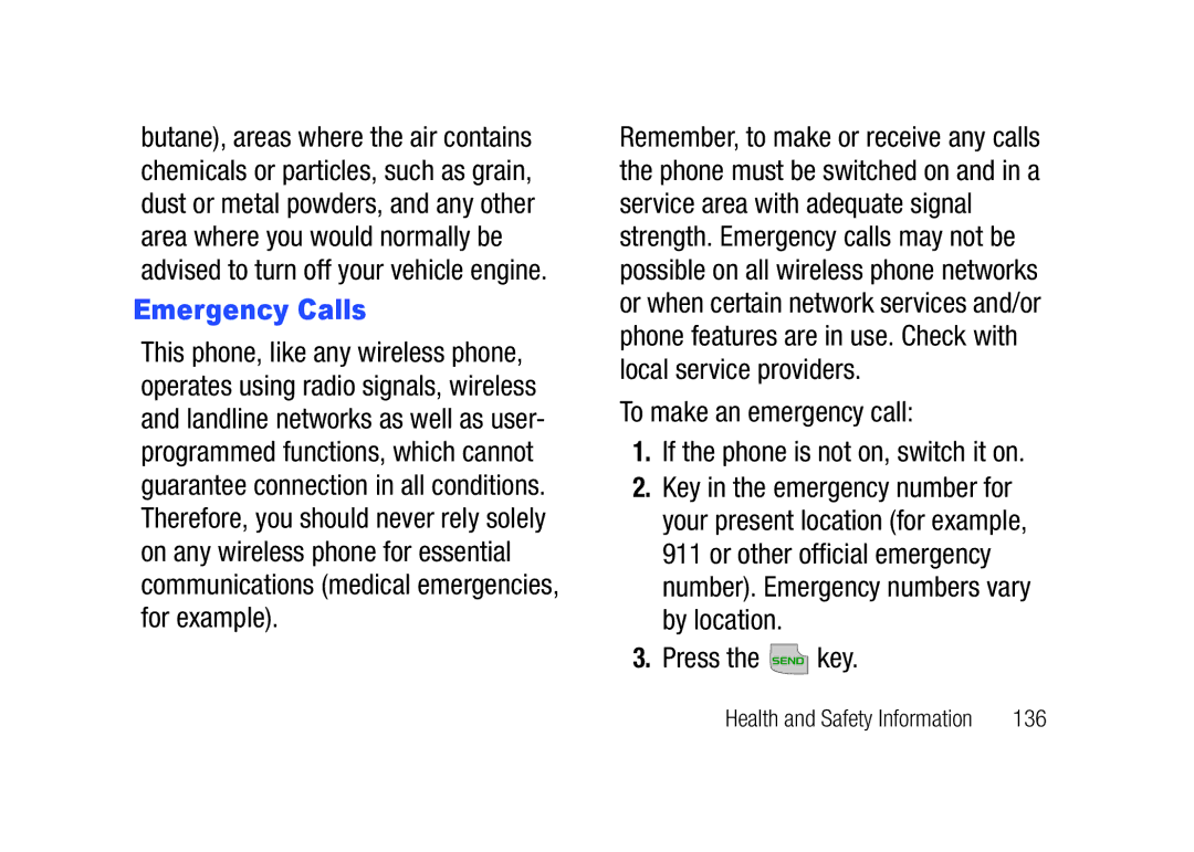 Verizon SCHu320 user manual Emergency Calls, Press the key, 136 