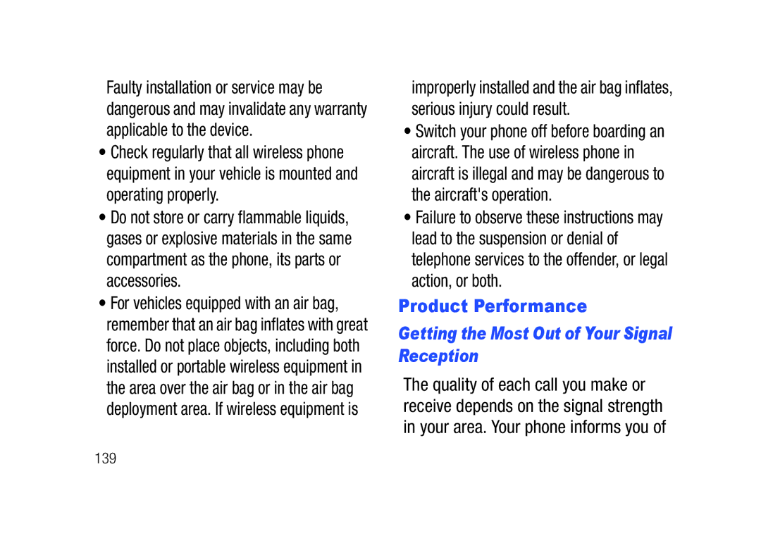 Verizon SCHu320 user manual Action, or both, Product Performance, Getting the Most Out of Your Signal Reception 