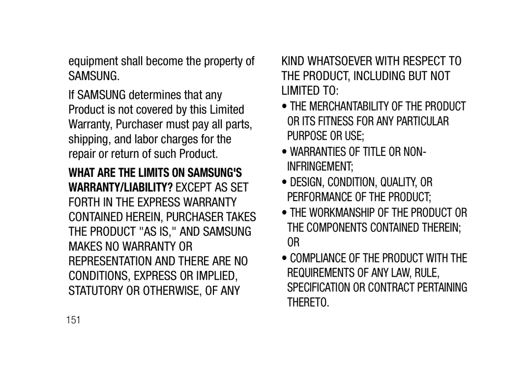 Verizon SCHu320 user manual Samsung, 151 