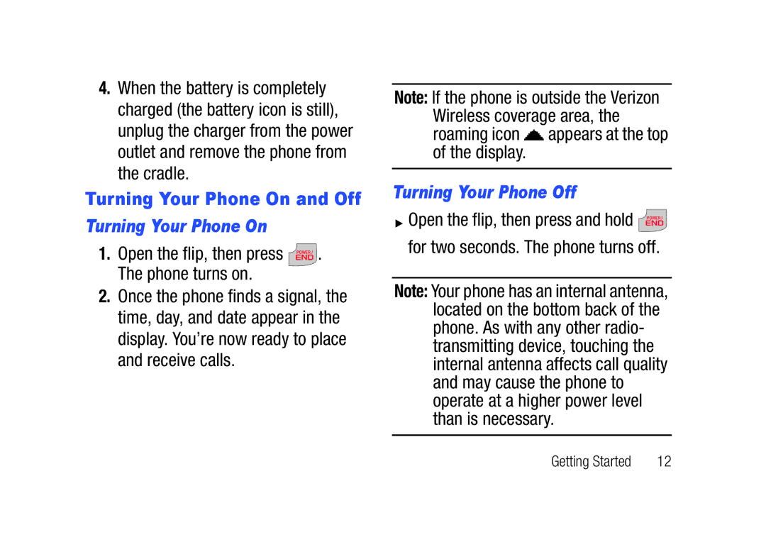 Verizon SCHu320 user manual Turning Your Phone On, Turning Your Phone Off 