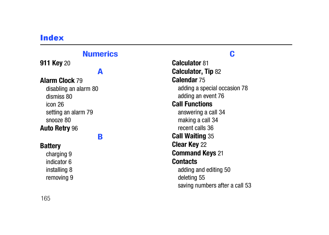 Verizon SCHu320 user manual Index Numerics 