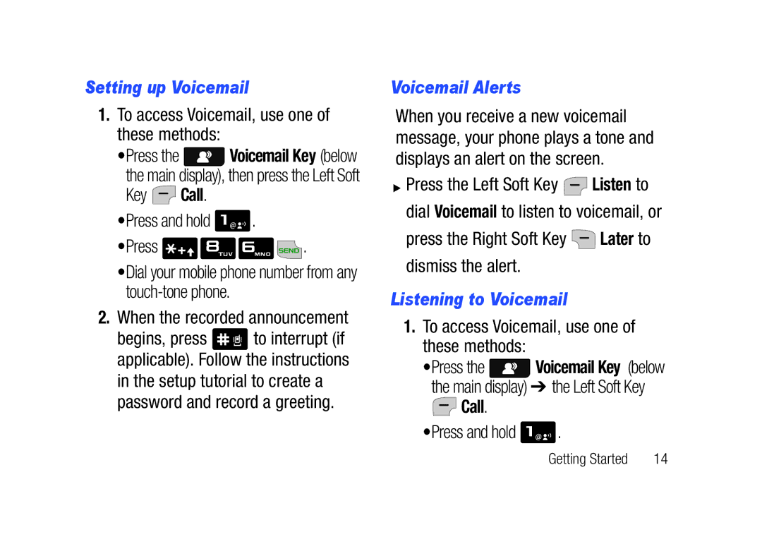 Verizon SCHu320 user manual Setting up Voicemail, Voicemail Alerts, Listening to Voicemail 