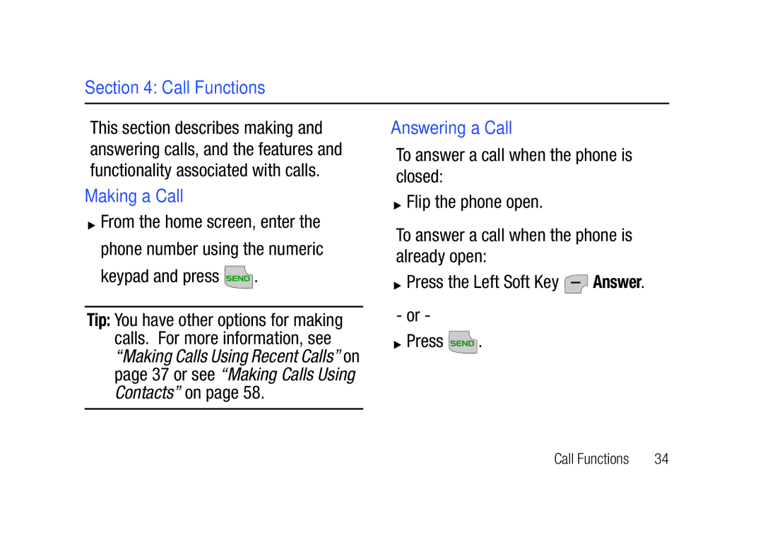 Verizon SCHu320 user manual Call Functions, Answering a Call, Making a Call 