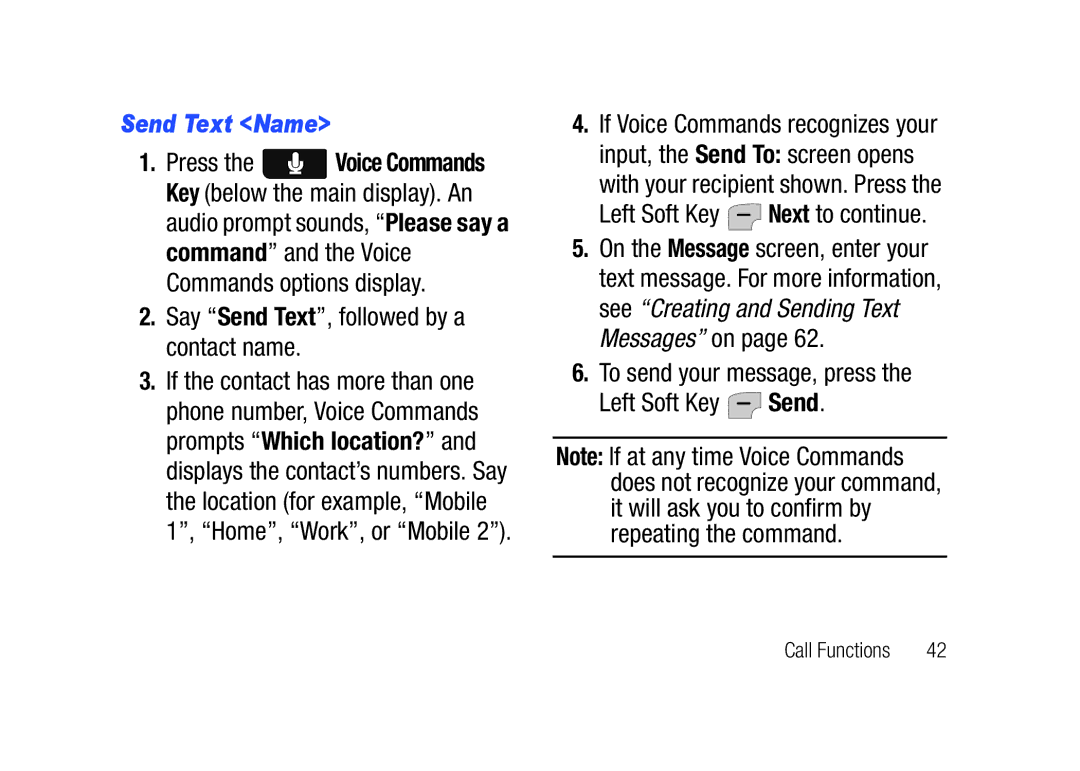 Verizon SCHu320 user manual Send Text Name, Say Send Text, followed by a contact name, Left Soft Key Next to continue 