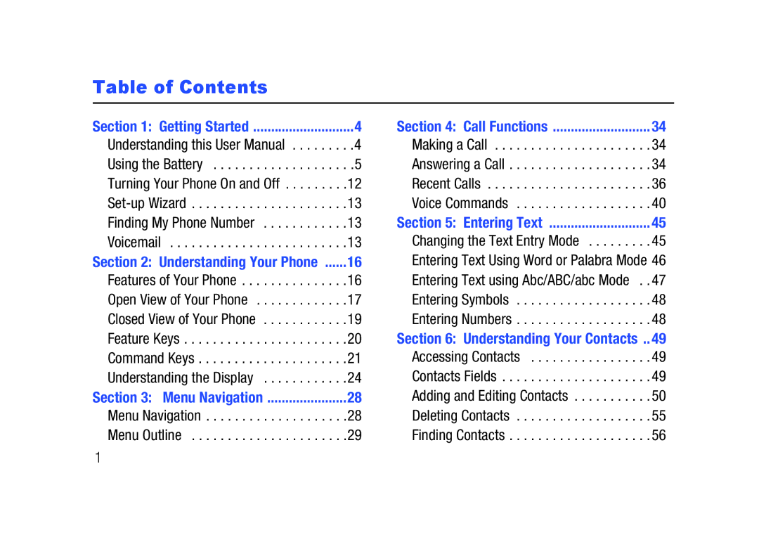 Verizon SCHu320 user manual Table of Contents 