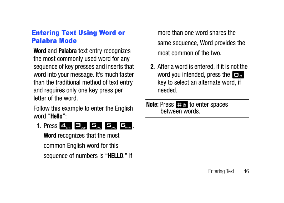 Verizon SCHu320 user manual Entering Text Using Word or Palabra Mode 