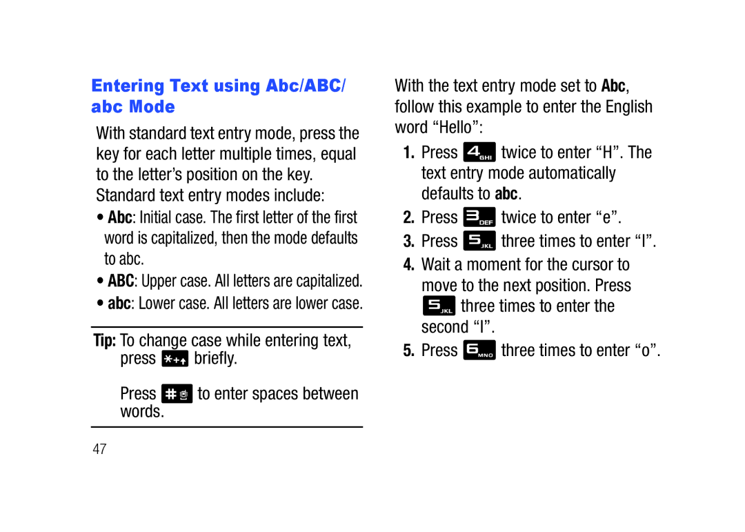 Verizon SCHu320 user manual Entering Text using Abc/ABC/ abc Mode 