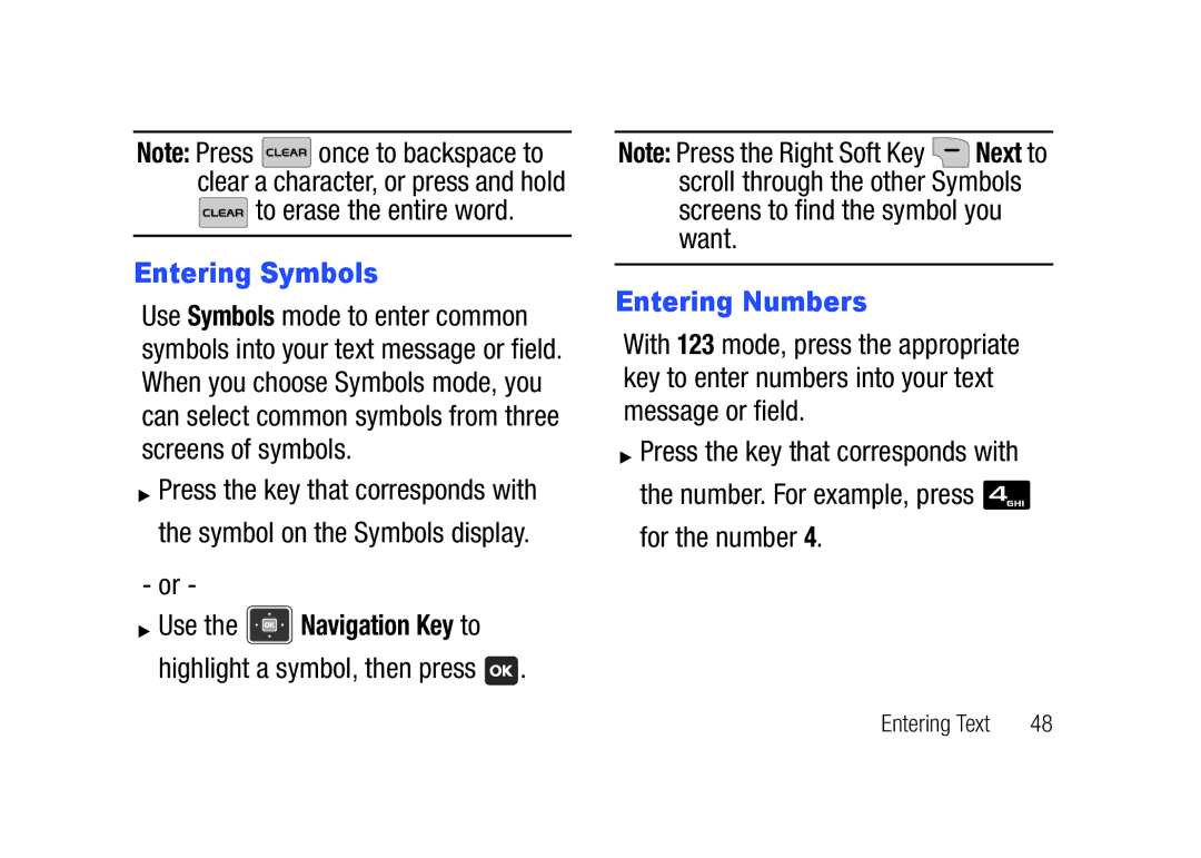 Verizon SCHu320 user manual Entering Symbols, Entering Numbers 