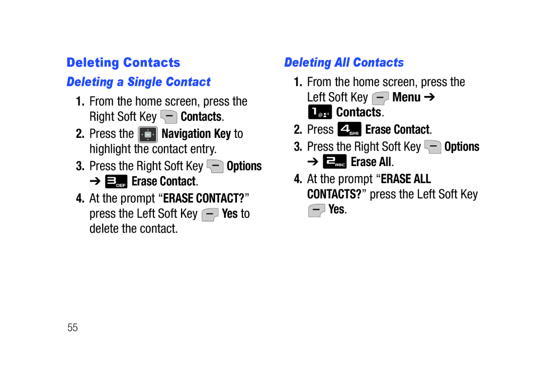 Verizon SCHu320 user manual Deleting Contacts, Deleting a Single Contact, Deleting All Contacts 