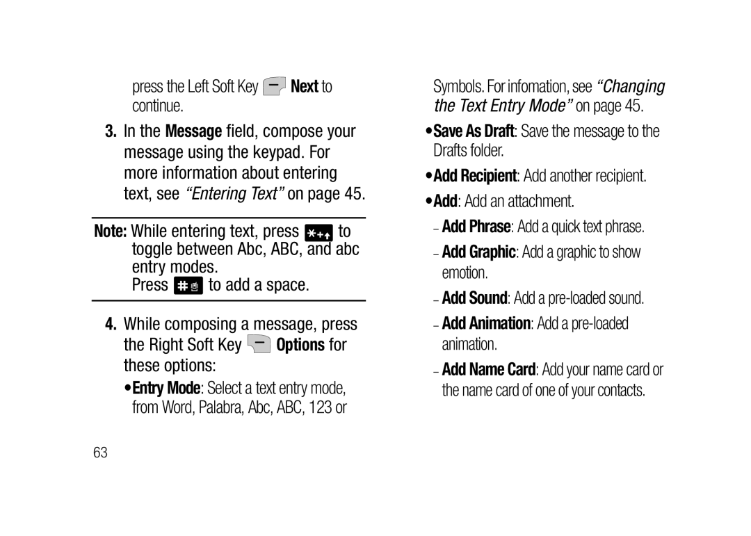 Verizon SCHu320 user manual Press the Left Soft Key Next to continue, Save As Draft Save the message to the Drafts folder 