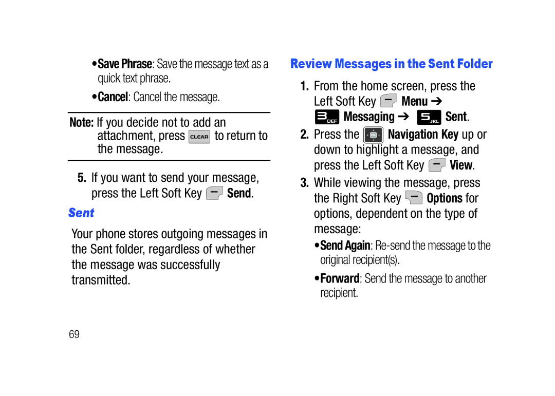 Verizon SCHu320 user manual Messaging Sent, Save Phrase Save the message text as a quick text phrase 