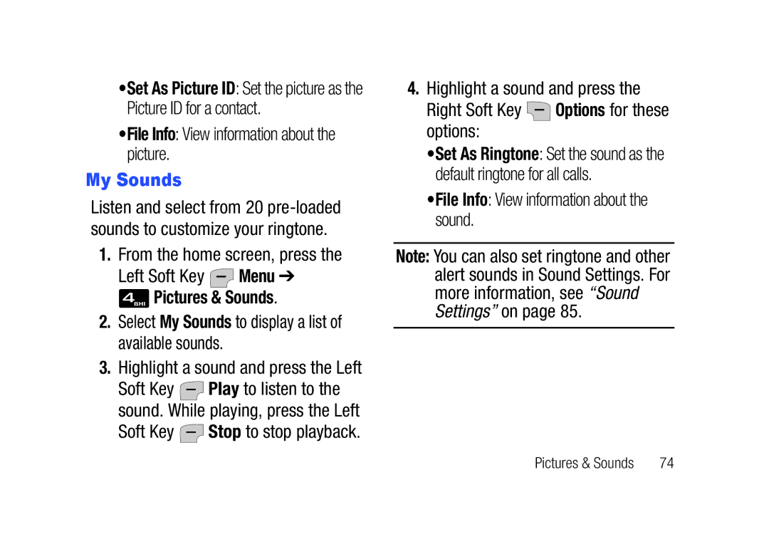 Verizon SCHu320 File Info View information about the picture, My Sounds, File Info View information about the sound 