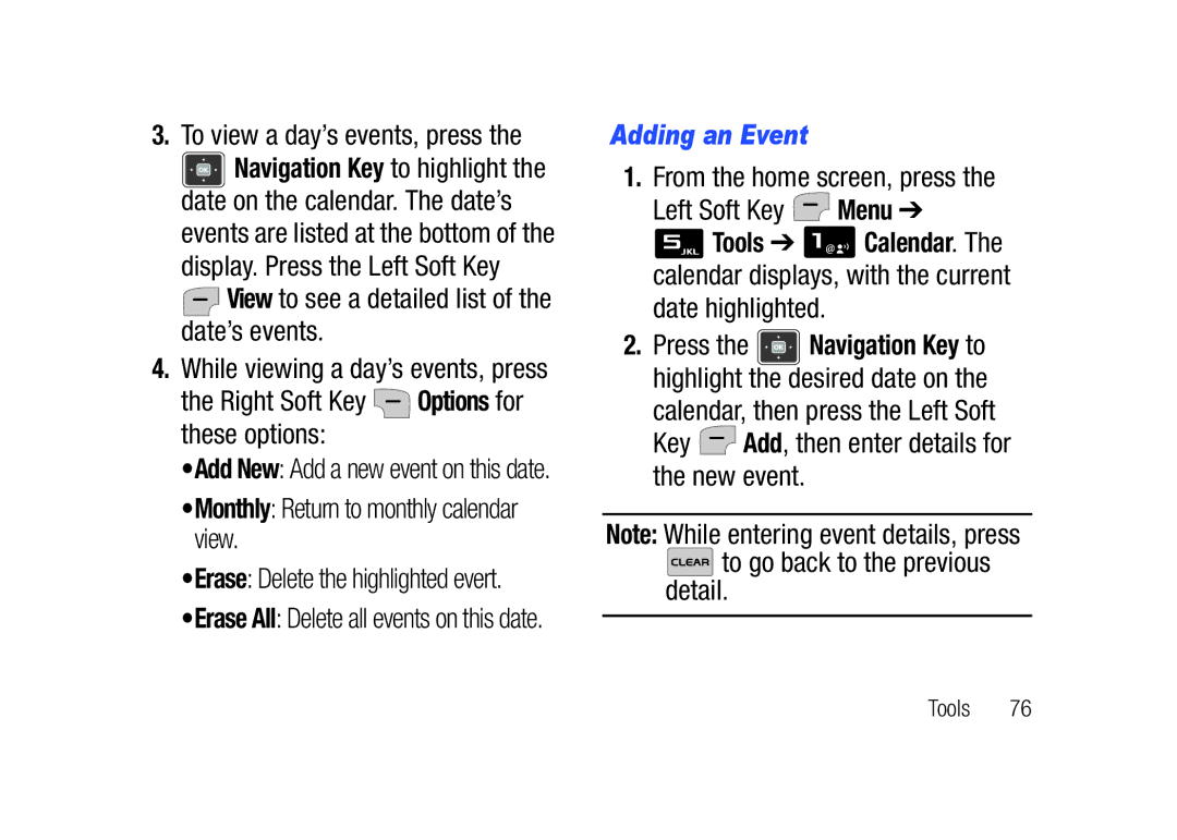 Verizon SCHu320 To view a day’s events, press, View to see a detailed list of the date’s events, Adding an Event 