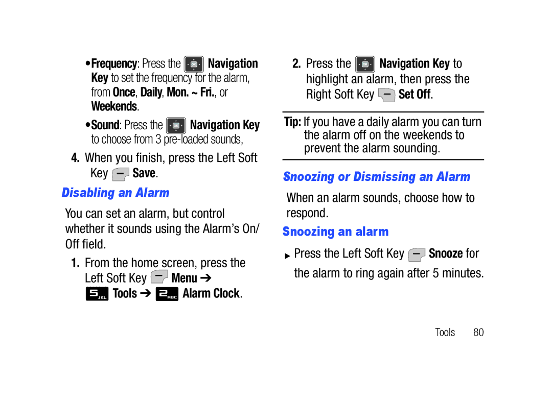 Verizon SCHu320 user manual From Once, Daily, Mon. ~ Fri., or Weekends, Disabling an Alarm, Snoozing or Dismissing an Alarm 