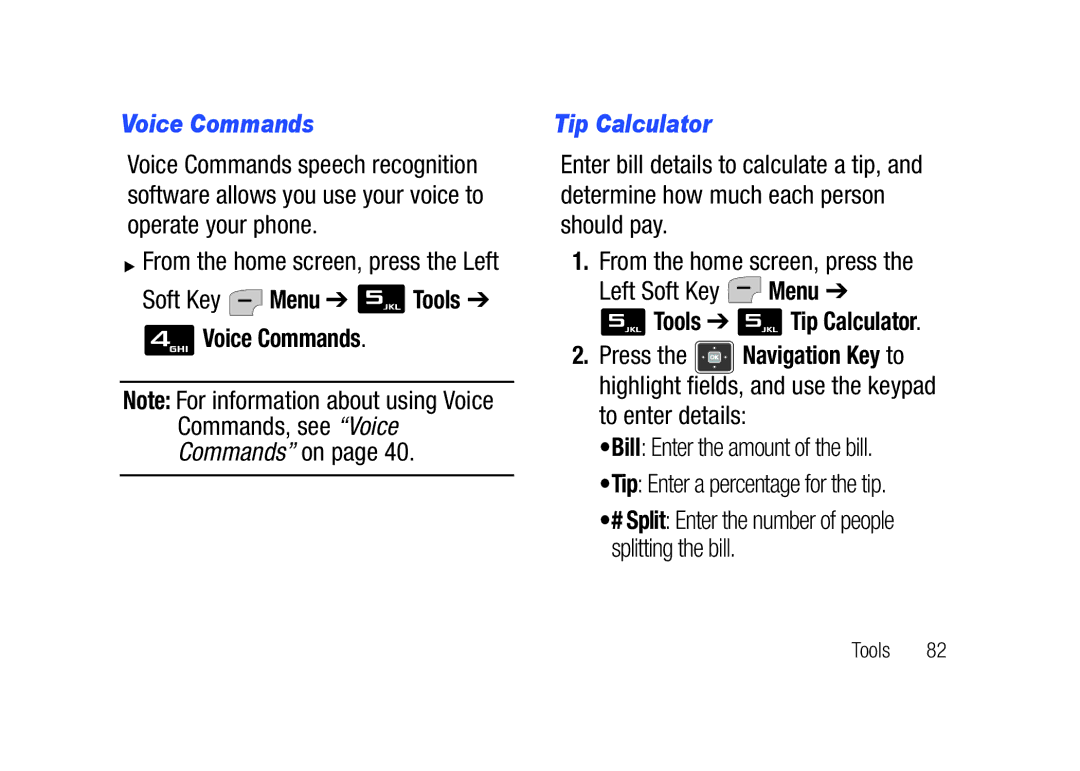 Verizon SCHu320 user manual Soft Key Menu Tools Voice Commands, Tools Tip Calculator 