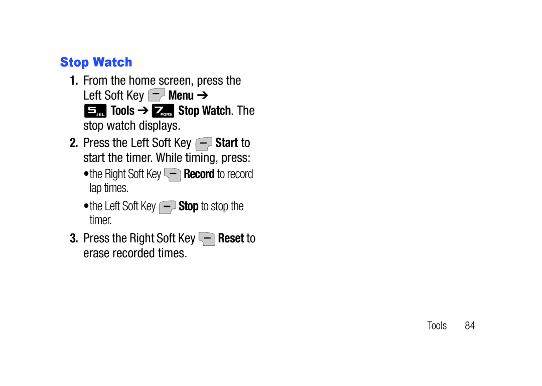Verizon SCHu320 user manual Stop Watch, From the home screen, press Left Soft Key Menu 