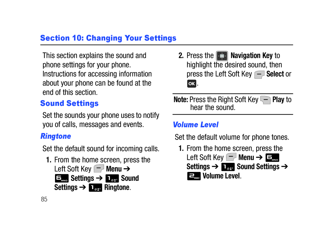 Verizon SCHu320 user manual Changing Your Settings, Sound Settings, Ringtone, Volume Level 